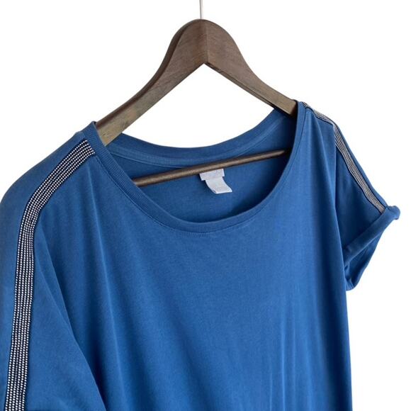 Chico's Blue Pima Cotton T-Shirt - Size 2 / Large - Picture 2 of 4